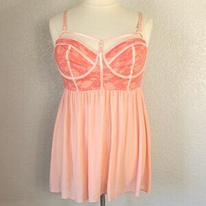 Torrid 2X Chemise Babydoll Pink Coral Mesh & Lace Underwire